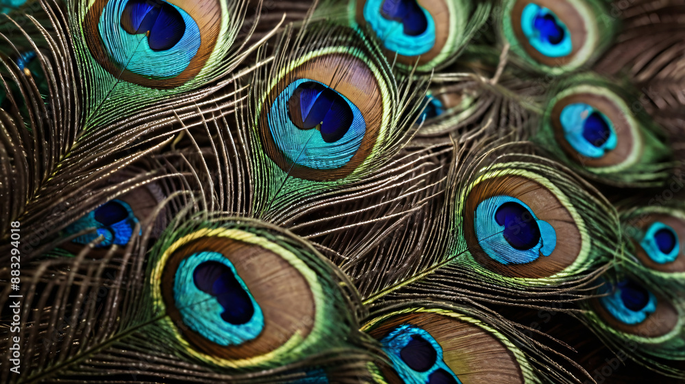 Obraz premium Colorful peacock feathers, glowing peacock feathers. Macro