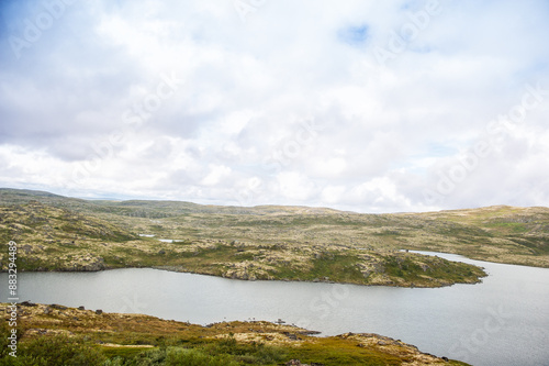 Tranquil lake nestled in a remote wilderness of tundra