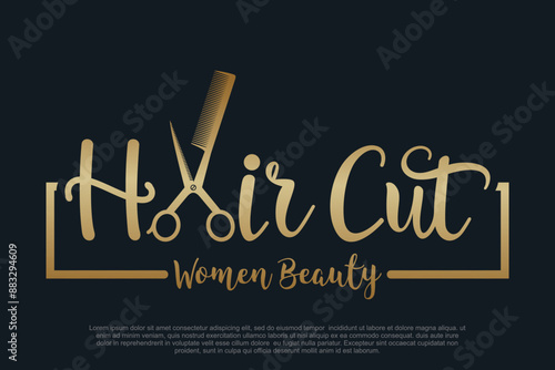 Hair salon logo design with scissor element creative concept Premium Vector