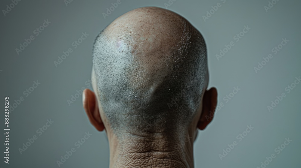 Bald Head Back View Closeup with Minimalist Background in Studio Lighting Bald Head Back View Closeup with Minimalist Background in Studio Lighting