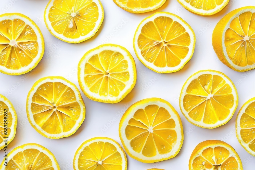 zesty lemon pattern vibrant yellow citrus slices arranged in a fun refreshing repeating design on crisp white background zesty lemon pattern vibrant yellow citrus slices arranged in a fun refreshing repeating design on crisp white background