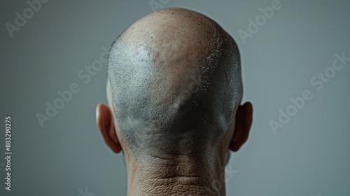 Bald Head Back View Closeup with Minimalist Background in Studio Lighting