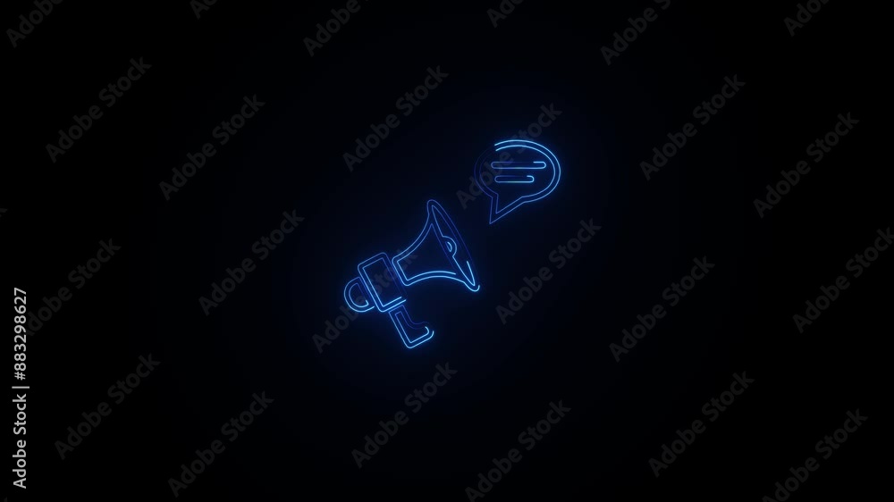 Animated Neon light megaphone icon with massage icon ,Megaphone announcement offer concept Animated Neon light megaphone icon with massage icon ,Megaphone announcement offer concept