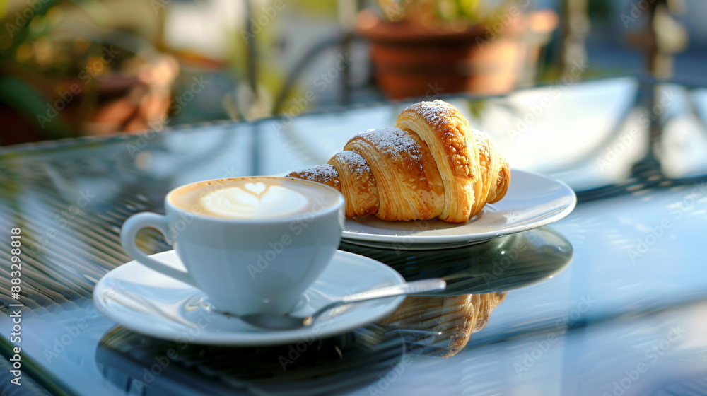 croissant and coffee for breakfast in a coffee shop croissant and coffee for breakfast in a coffee shop