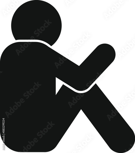 Black silhouette of a person sitting and hugging knees, a concept of loneliness or sadness