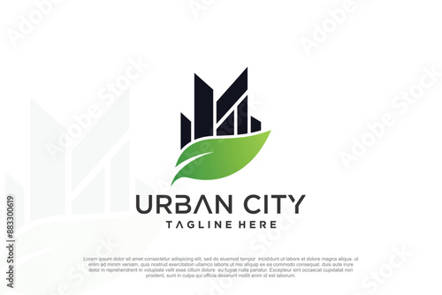 Urban city logo design with green city unique concept Premium Vector