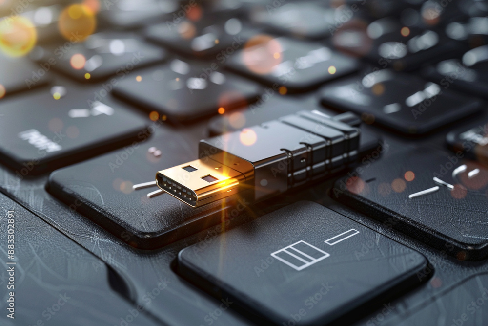 USB Flash Drive on Laptop Keyboard USB Flash Drive on Laptop Keyboard