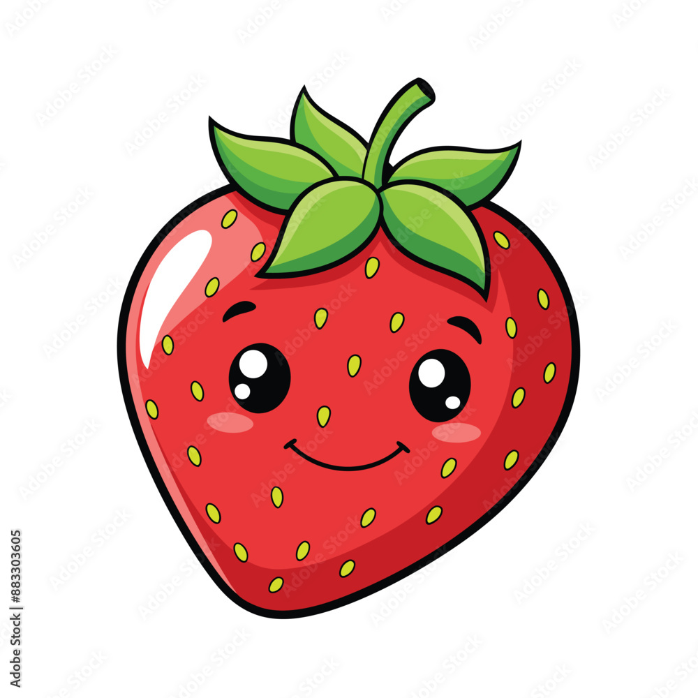 Obraz premium Lovely Strawberry Smile Cartoon Vector Icon Illustration Food Nature Icon Isolated Flat Vector