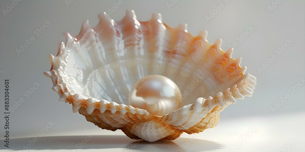 3D illustration of a pearl inside a seashell on a white background. Concept 3D Illustration, Pearl, Seashell, White Background 3D illustration of a pearl inside a seashell on a white background. Concept 3D Illustration, Pearl, Seashell, White Background