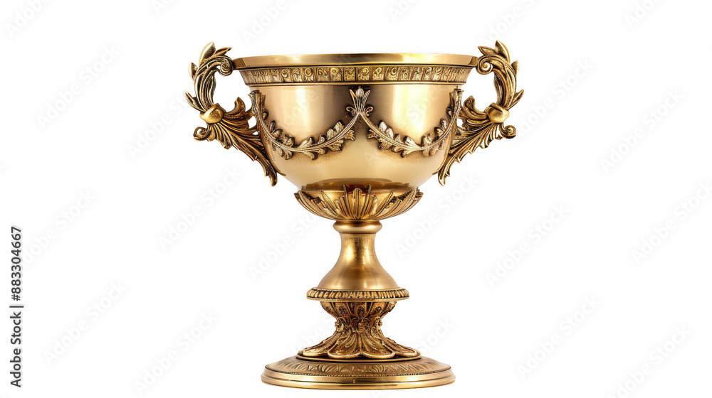 Gold prize cup with laurel isolated on a pure white background Gold prize cup with laurel isolated on a pure white background