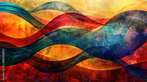 Abstract color background with lines Mixed media

