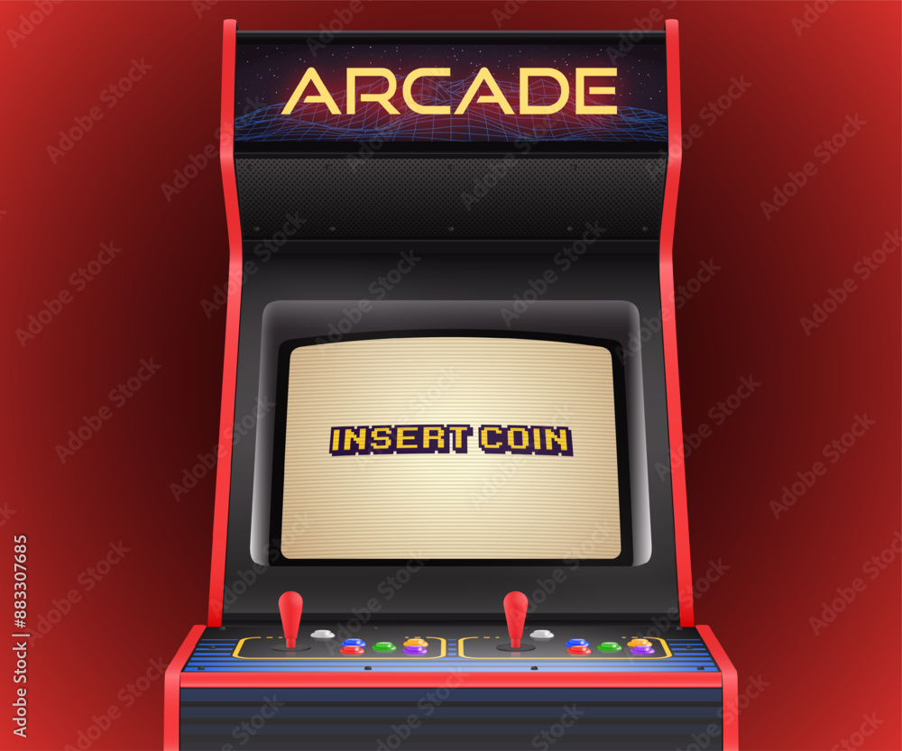 Retro Arcade Machine With ‘Insert Coin’ Message on the Screen. Vector Illustration Retro Arcade Machine With ‘Insert Coin’ Message on the Screen. Vector Illustration