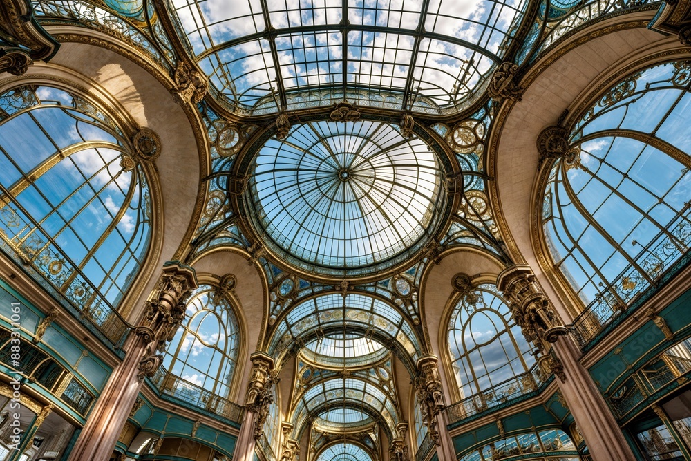 Elegant glass roof and arches in Parisian architecture Elegant glass roof and arches in Parisian architecture