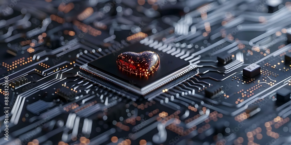 AI Monitoring Chip Cutting-Edge Technology for Managing Heart Health and Pulse. Concept Health Technology, Heart Monitoring, AI Chip, Pulse Management, Cutting-Edge Tech AI Monitoring Chip Cutting-Edge Technology for Managing Heart Health and Pulse. Concept Health Technology, Heart Monitoring, AI Chip, Pulse Management, Cutting-Edge Tech