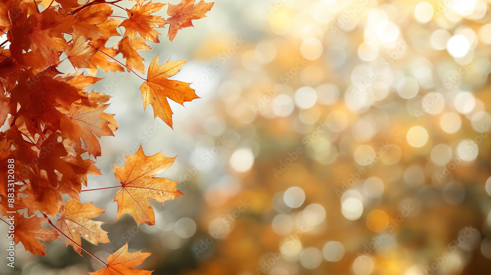 autumn maple leaves on bokeh background in golden hues for seasonal decor and natural beauty, copy space for text autumn maple leaves on bokeh background in golden hues for seasonal decor and natural beauty, copy space for text