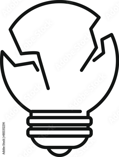 Line drawing of a broken light bulb representing a lack of idea or a sudden power outage