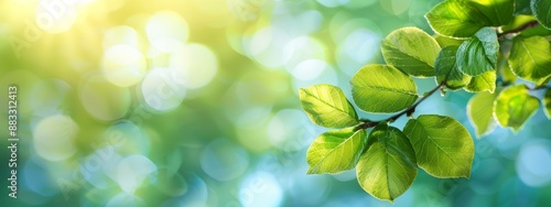  A branch of a tree, foreground filled with leaves, background blurred by sunlight © Mikus