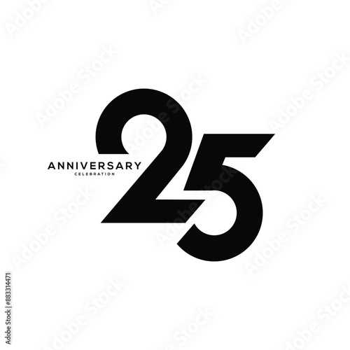 25th, 25 Year Anniversary Logo, black Color, Vector Template Design element for birthday, invitation, wedding, jubilee and greeting card illustration.
