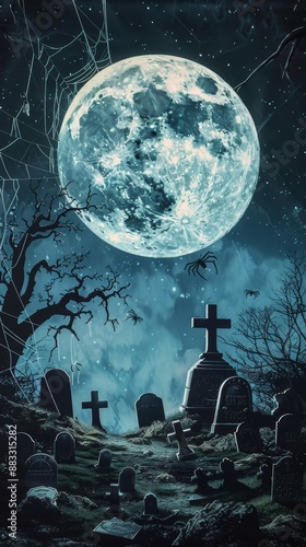 Wallpaper Mural Creepy graveyard scene with tombstones, spider webs, and a full moon Torontodigital.ca