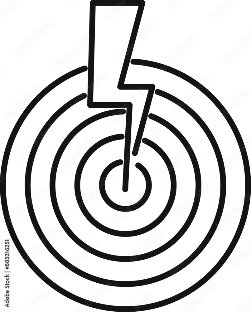 Line art icon of a lightning bolt striking the center of a target, representing accuracy and precision Line art icon of a lightning bolt striking the center of a target, representing accuracy and precision
