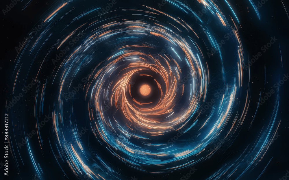 A mesmerizing spiral of glowing blue and orange light stretches outward from a central black void, evoking an ethereal and otherworldly spectacle. A mesmerizing spiral of glowing blue and orange light stretches outward from a central black void, evoking an ethereal and otherworldly spectacle.