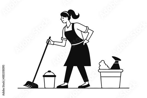 Housekeeper is cleaning silhouette vector B.eps