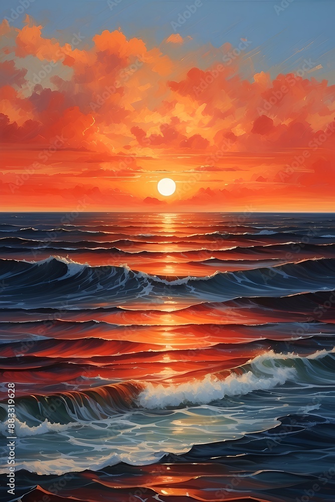 Vibrant Sunset over the Ocean with Dramatic Clouds and Shimmering Water Reflection Vibrant Sunset over the Ocean with Dramatic Clouds and Shimmering Water Reflection