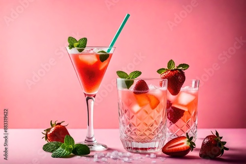 Cocktail with Lime and Strawberry.