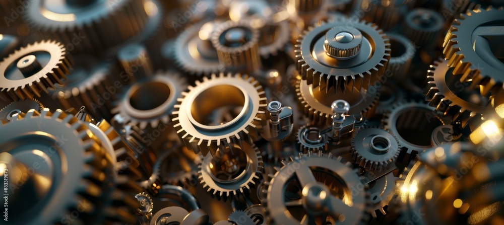Intricate Assembly of Polished Steel and Brass Gears in Seamless Synchronized Movement Intricate Assembly of Polished Steel and Brass Gears in Seamless Synchronized Movement
