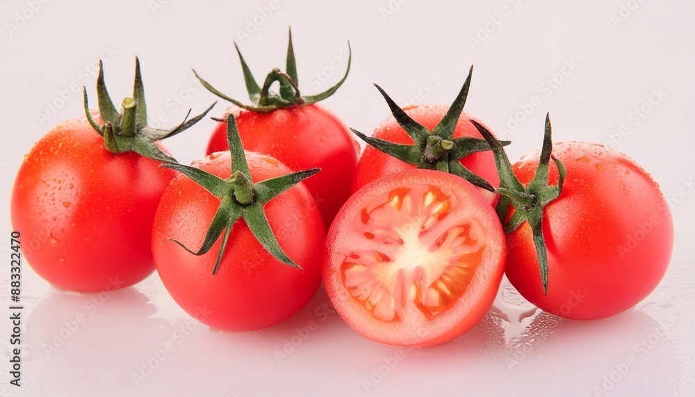 Fresh raw sliced and whole tomatoes isolated on white background Fresh raw sliced and whole tomatoes isolated on white background