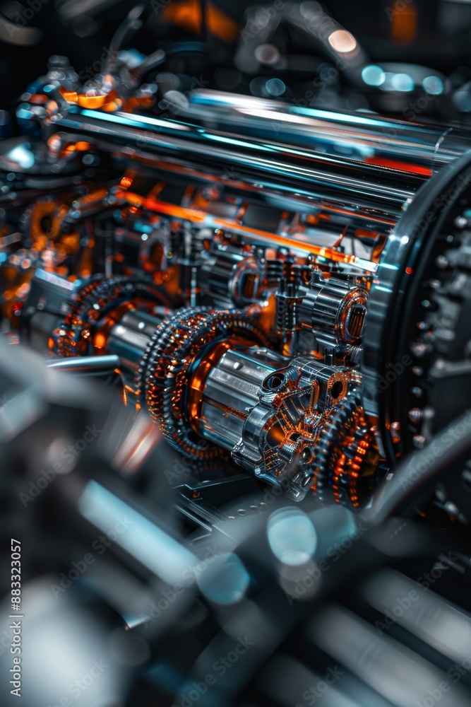 Fototapeta premium Detailed Close-Up of a High-Performance Sports Car Gear System in an Industrial Workshop