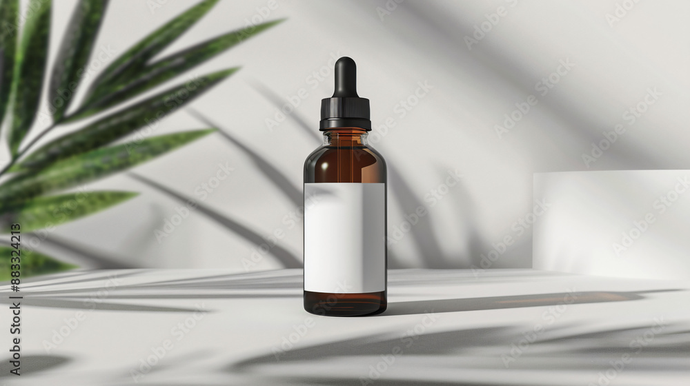 Essential oil bottle with blank label, clean background, mockup for the concept Essential oil bottle with blank label, clean background, mockup for the concept