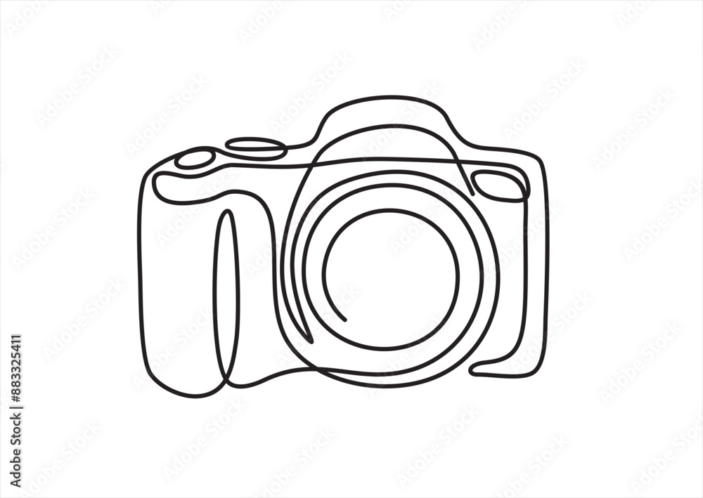 Continuous line art or One Line Drawing of a camera linear style and Hand drawn vector illustrations, outline Continuous line art or One Line Drawing of a camera linear style and Hand drawn vector illustrations, outline