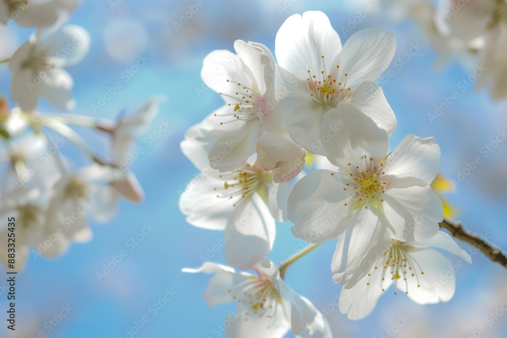 Beautiful White Cherry Blossoms Under Clear Blue Sky in Spring Beautiful White Cherry Blossoms Under Clear Blue Sky in Spring