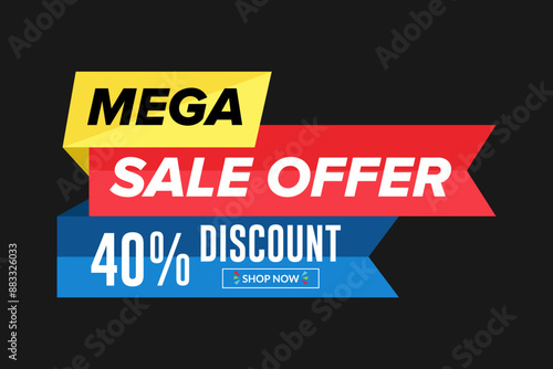 Mega discount offer label design. 40 percent discount sticker design