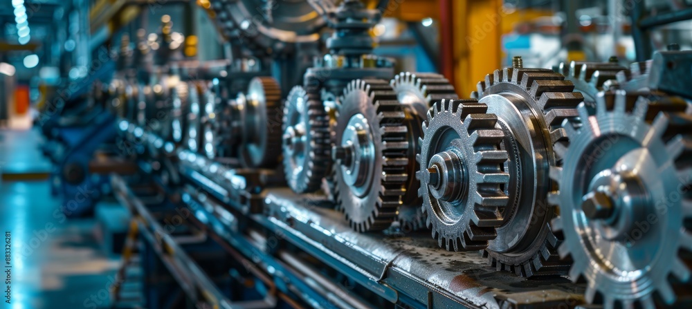 Modern Industrial Gears in High-Tech Factory - Precision Engineering and Advanced Machinery