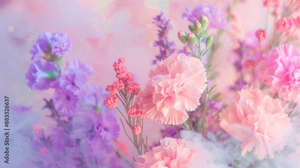 pink and purple carnations in muted colors with pink smoke pink and purple carnations in muted colors with pink smoke