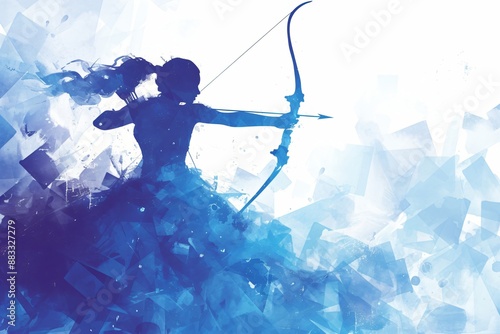 Silhouette of female archer is pulling the bow and ready to shoot. Woman athlete shooting arrow. Olympic Games. Fitness and sport concept. Abstract illustration for design banner, poster