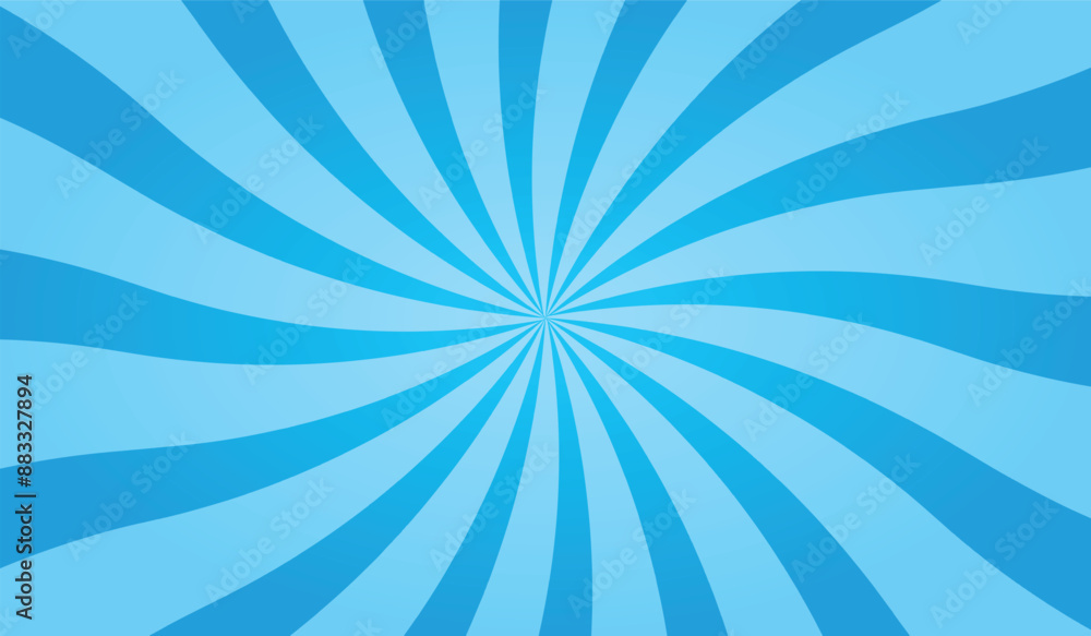 Abstract Comic Style Blue Swirl Sunburst Rays on Plain Horizontal Background Abstract Comic Style Blue Swirl Sunburst Rays on Plain Horizontal Background