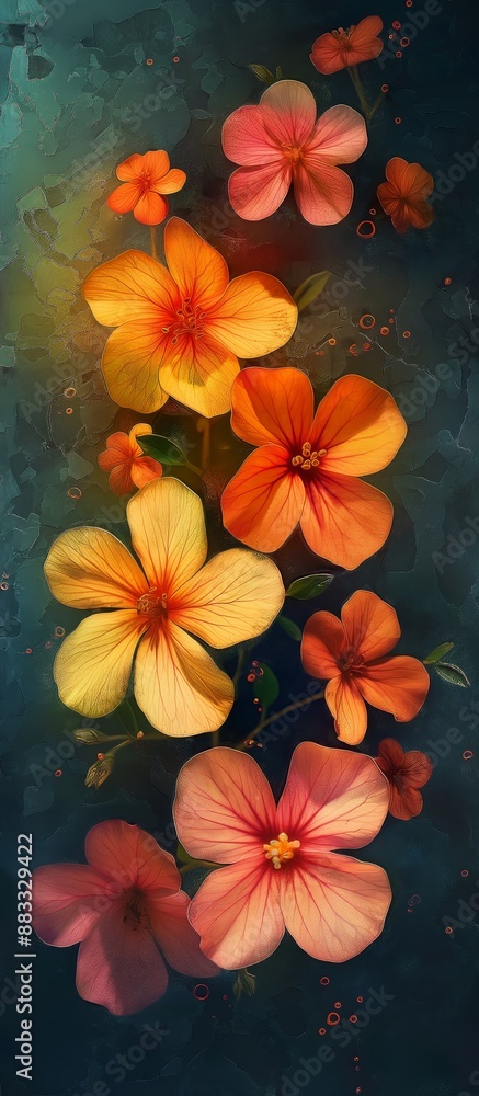 Fototapeta premium grungy texture oil painting artwork of orange flower blossom bouquet, still life paint style illustration 