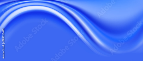 Silk textile with wavy folds template background realistic vector illustration. Elegant blue taffeta fabric sample 3d color image upper view