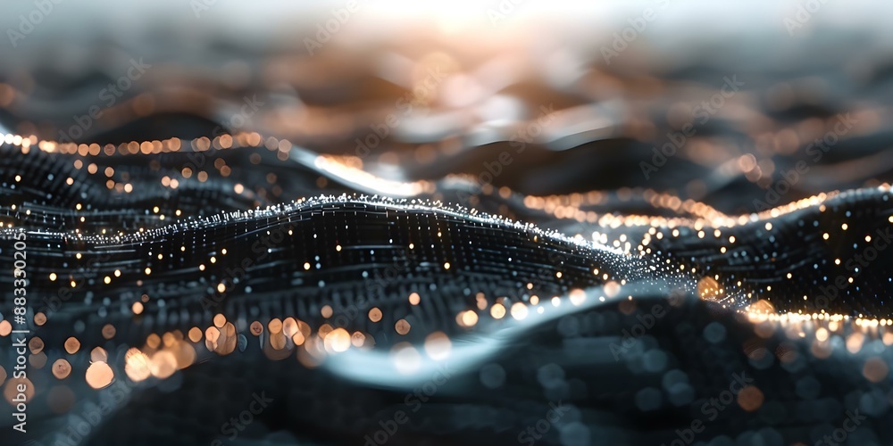 Abstract smart city concept with connected dots and gradient wavy lines. Concept Smart Cities, Abstract Art, Technology, Connected Dots, Gradient Lines Abstract smart city concept with connected dots and gradient wavy lines. Concept Smart Cities, Abstract Art, Technology, Connected Dots, Gradient Lines