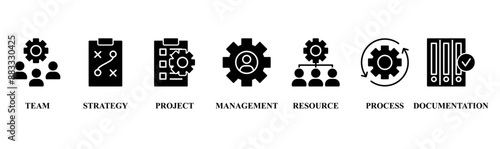 Work flow banner web icon vector illustration concept for business with an icon of the team, strategy, project, management, resource, process, and documentation