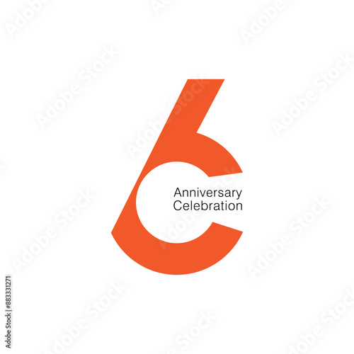6, 6th Year Anniversary Logo  Birthday, Vector Template Design element for birthday, invitation, wedding, jubilee and greeting card illustration.
