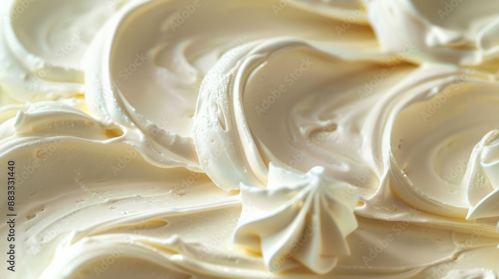 Smooth texture of rich, creamy whipped cream in a close-up view. Perfect for food textures and dessert concepts. Smooth texture of rich, creamy whipped cream in a close-up view. Perfect for food textures and dessert concepts.