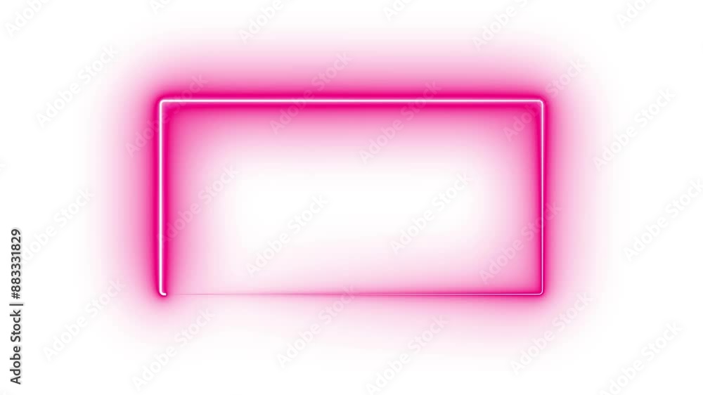 Neon light rectangular frame animation on white background. Neon light rectangular frame animation on white background.
