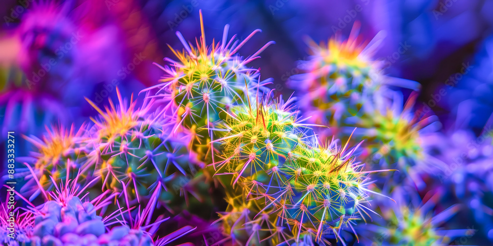 Vibrant Neon Cactus Cluster in Colorful Artistic Lighting Vibrant Neon Cactus Cluster in Colorful Artistic Lighting