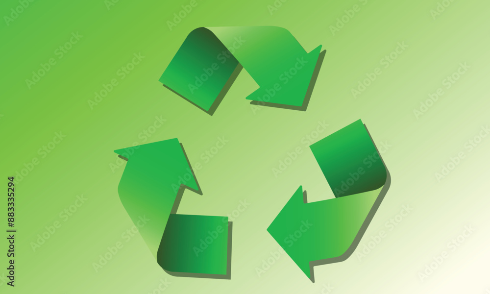 Green recycle symbol floating over green and blue gradient background Green recycle symbol floating over green and blue gradient background