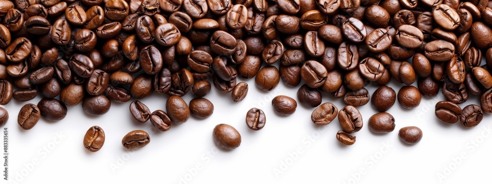 A mound of coffee beans aligned on a white tabletop, brimming with numerous beans atop it A mound of coffee beans aligned on a white tabletop, brimming with numerous beans atop it