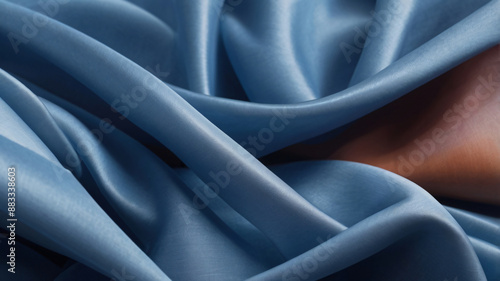 Wallpaper Mural Chambray blue abstract background. Silk satin. Curtain, drapery. Shiny fabric. Wavy soft pleats.  Torontodigital.ca